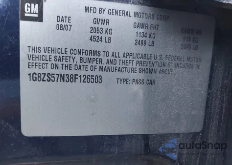 2008 Saturn Aura Xe z USA, uszkodzony, nr VIN 1G8ZS57N38F126503